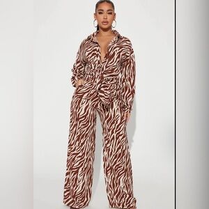 Zebra Print Wide-Leg Pant Set
